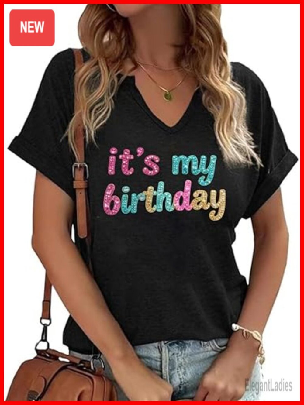 Womens V Neck Birthday Graphic Tee Short Sleeve